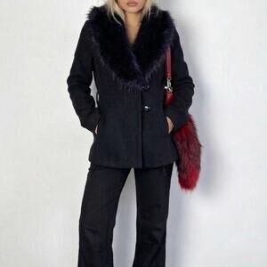 Rockstar Girlfriend Black Fur Trim Blazer Grunge Whimsygoth